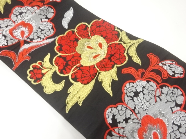 JAPANESE KIMONO / ANTIQUE FUKURO OBI / SILK / WOVEN PEONY